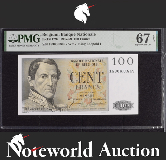 Belgium Banque Nationale 100 Francs 1957-59 P 129c UNC PMG 67 EPQ