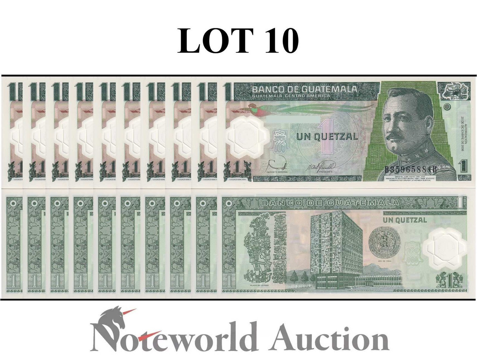 GUATEMALA 1 Quetzal 2006 P 109 Polymer Lot 10 pcs 1/10 Bundle UNC