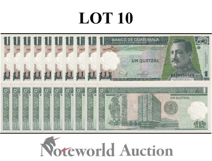 GUATEMALA 1 Quetzal 2006 P 109 Polymer Lot 10 pcs 1/10 Bundle UNC