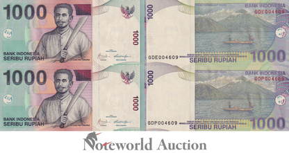 INDONESIA Set 2 pcs - 1000 Rupiah 2000 / 2009 P 141j Matching No . XXXXXX UNC