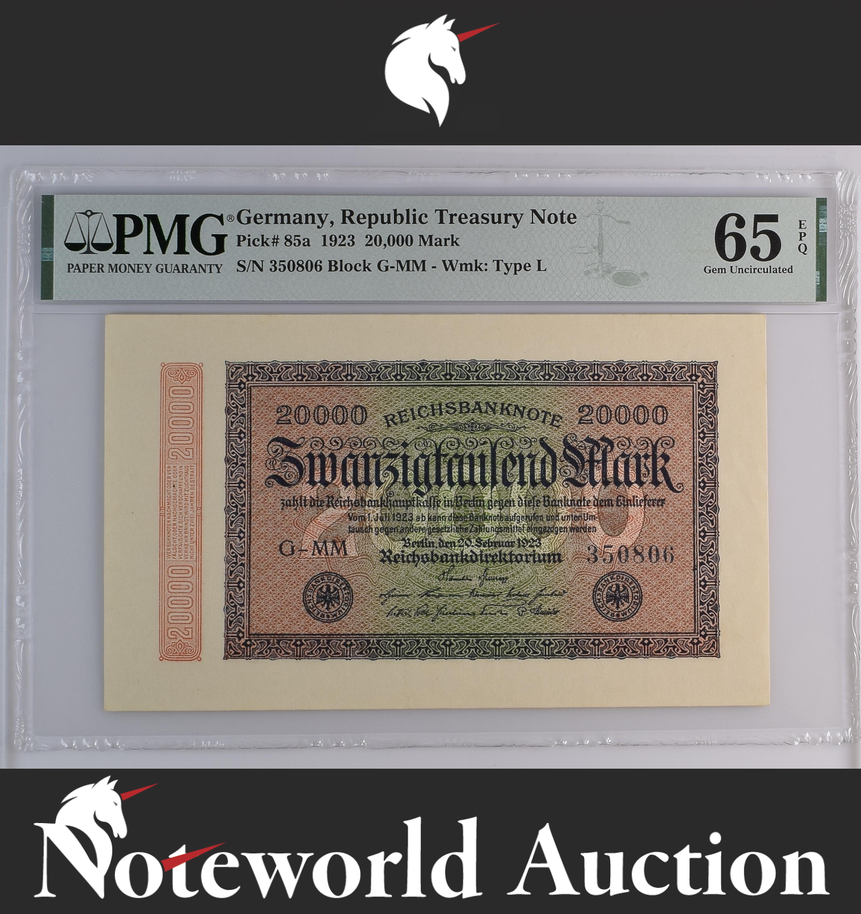 Germany 20,000 20000 Mark 1923 P 85a UNC PMG 65 EPQ