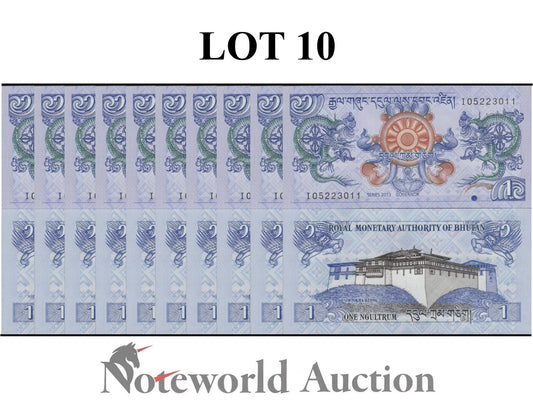 BHUTAN 1 Ngultrum 2013 P 27b Simtokha Dzong Dragons Lot 10 pcs 1/10 Bundle UNC