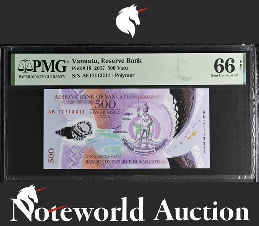 Vanuatu 500 Vatu 2017 P 18 Polymer Lucky Fancy Radar No. 113311 UNC PMG 66 EPQ