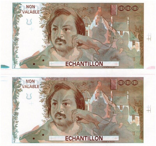 FRANCE FRANCS Balzac UNCUT 2 IN 1 TEST NOTE - NON VALABLE 1980 UNC