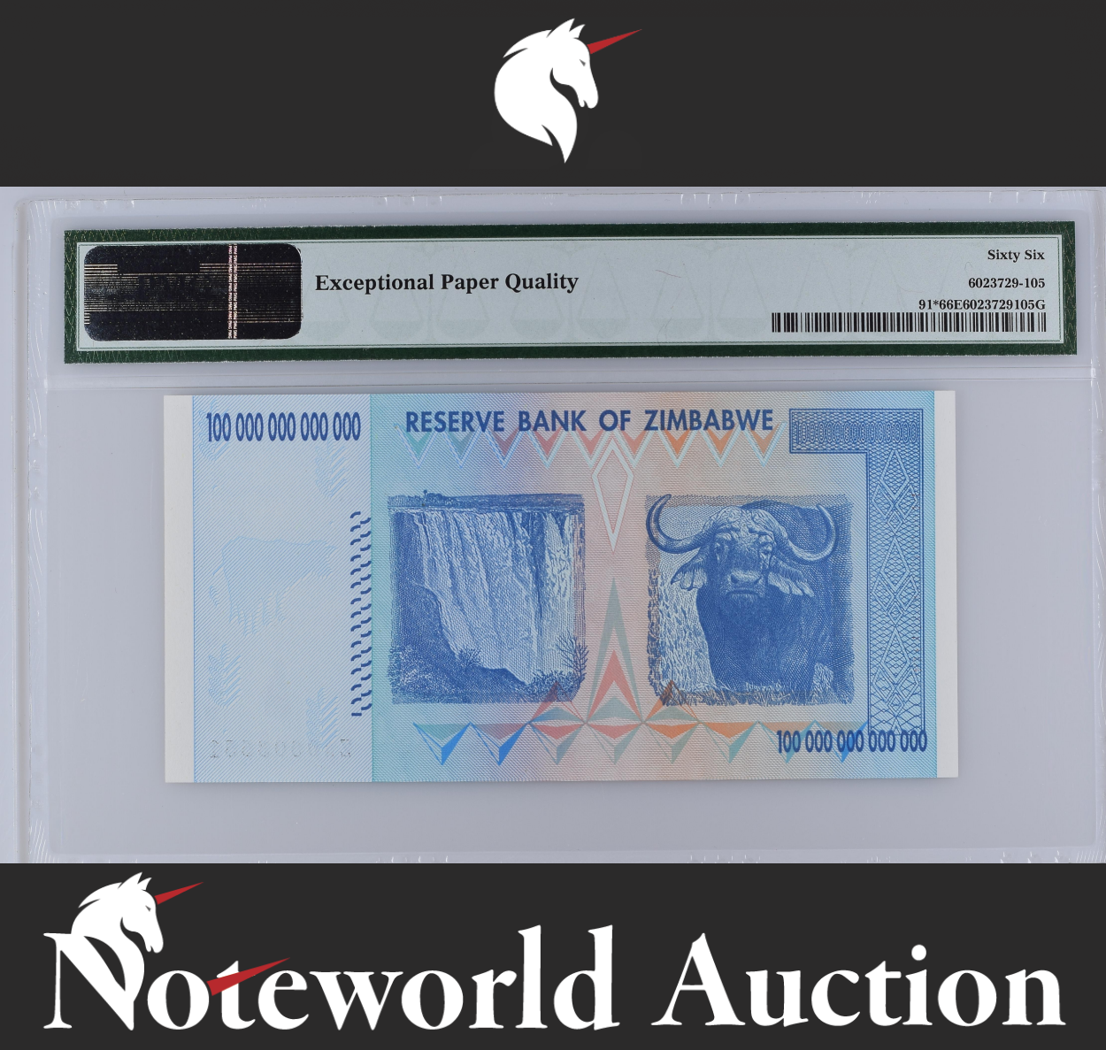 Zimbabwe Replacement ZA 100 2008 P 91* LOW S/N 0003551 UNC PMG 66 EPQ