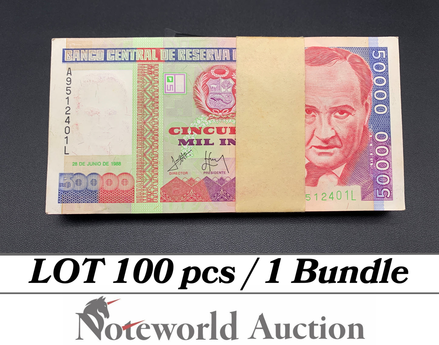 PERU Lot 100 pcs Bundle - 50000 Intis 1988 P 142 UNC