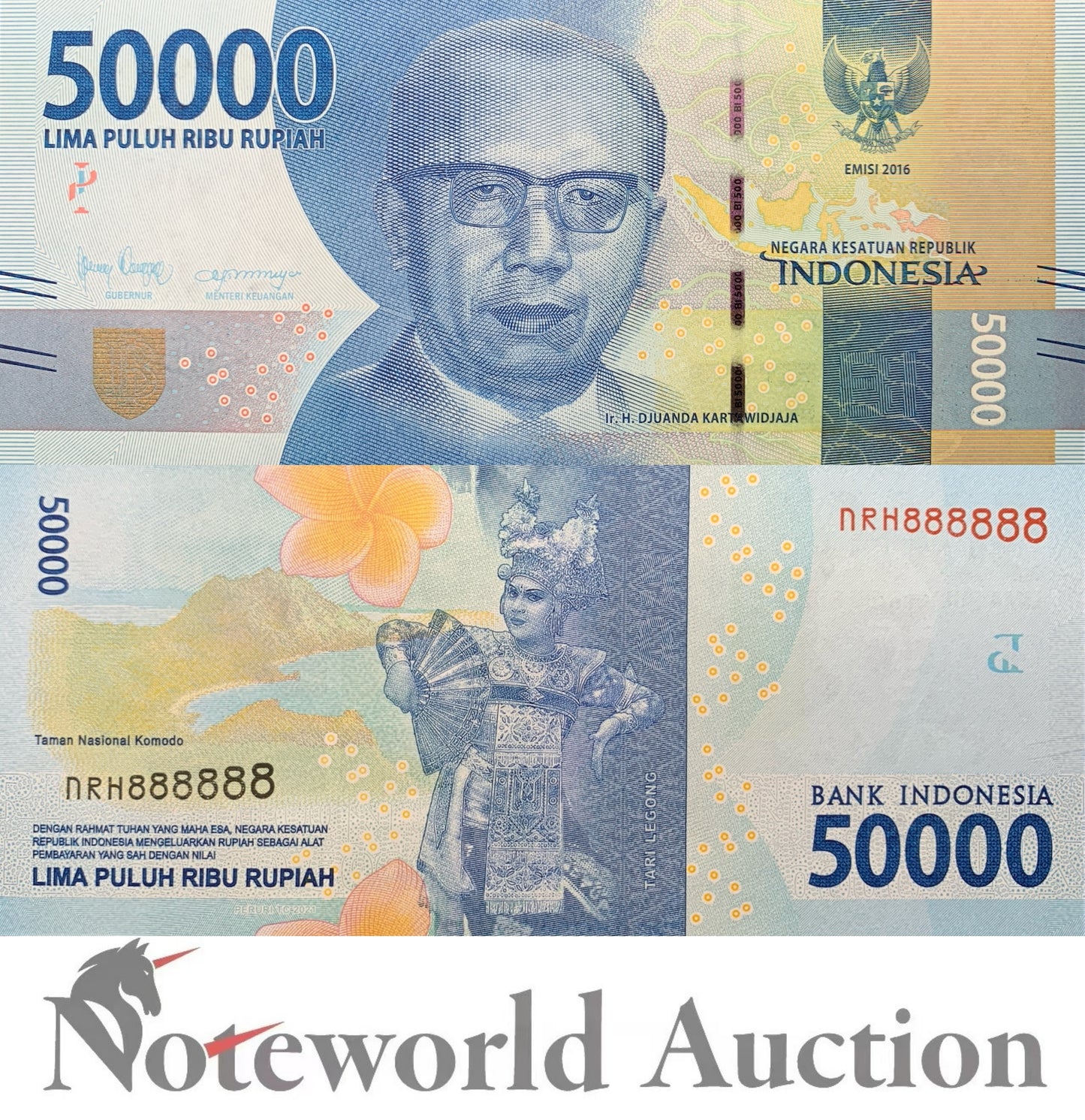 INDONESIA 50000 Rupiah 2016/2021 P 159 Fancy SOLID 8 - 888888 UNC